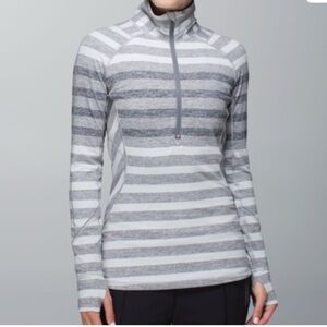 LULULEMON Race Your Pace Half Zip Gray Stripe Long Sleeve Pullover women size 12